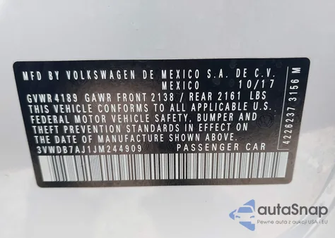 2018 Volkswagen Jetta 1.4T Se/1.4T Wolfsburg Edition from USA, damaged, VIN 3VWDB7AJ1JM244909